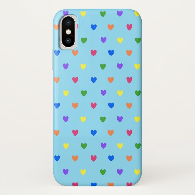 Rainbow polka hearts on baby blue Case-Mate iPhone case (Back)