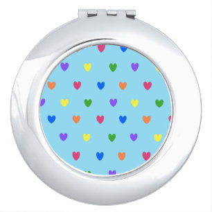 Rainbow polka hearts on baby blue compact mirror