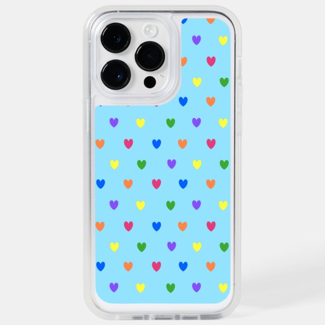 Rainbow polka hearts on baby blue otterbox iPhone case (Back)
