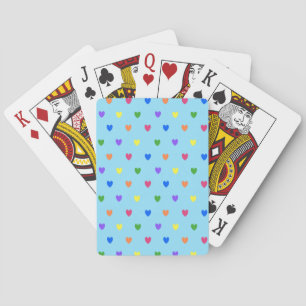 Rainbow polka hearts on baby blue poker cards