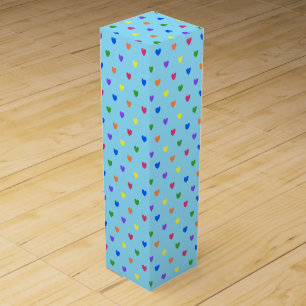 Rainbow polka hearts on baby blue wine box
