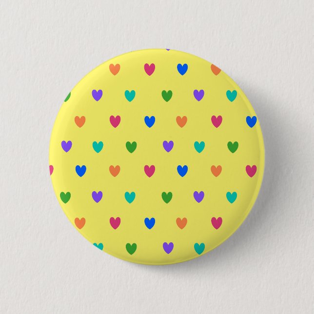 Rainbow polka hearts on yellow button (Front)