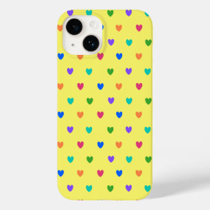Rainbow polka hearts on yellow Case-Mate iPhone 14 case