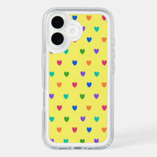 Rainbow polka hearts on yellow speck iPhone case