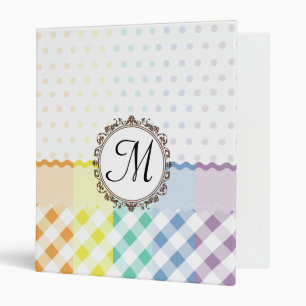 Rainbow Polkadots Checks and Stripes with Monogram 3 Ring Binder
