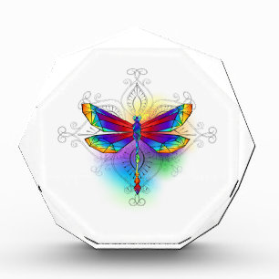 Rainbow Polygonal Dragonfly Acrylic Award