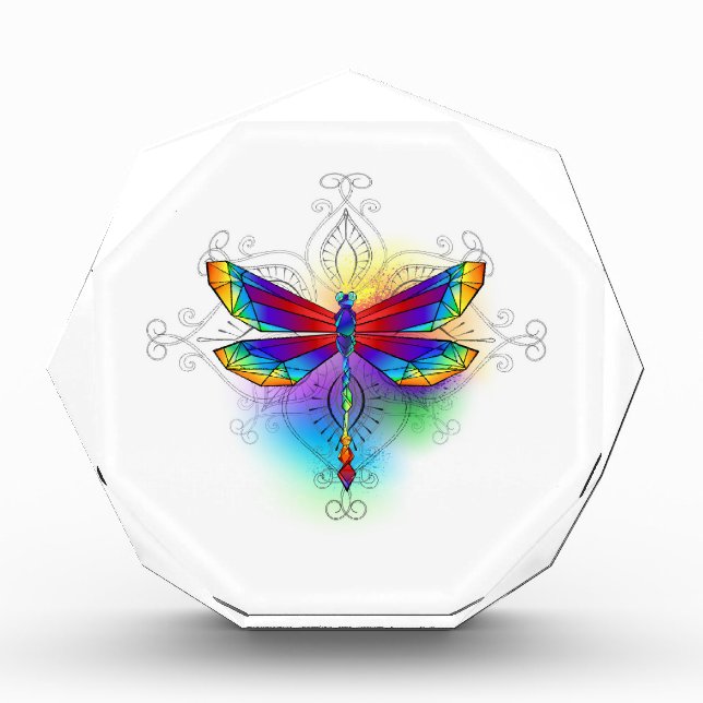 Rainbow Polygonal Dragonfly Acrylic Award (Front)