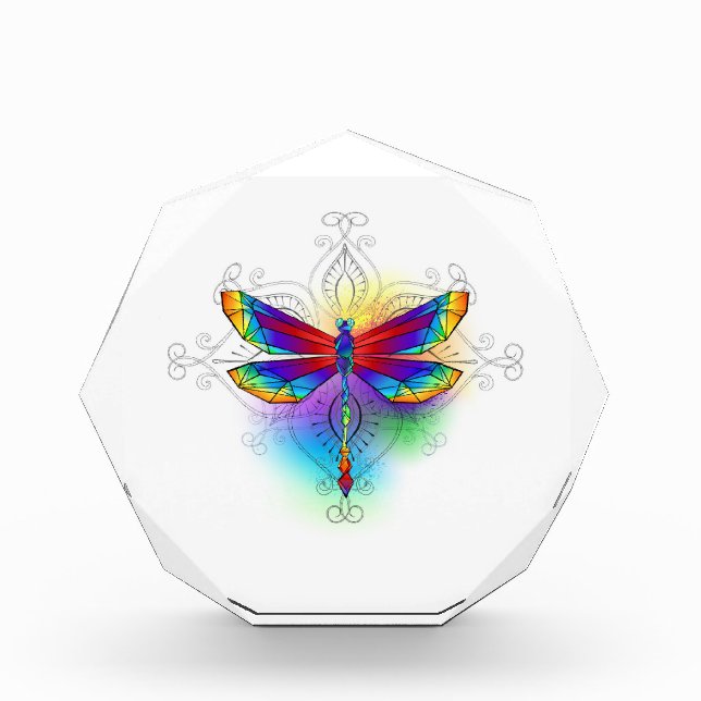 Rainbow Polygonal Dragonfly Acrylic Award (Front)