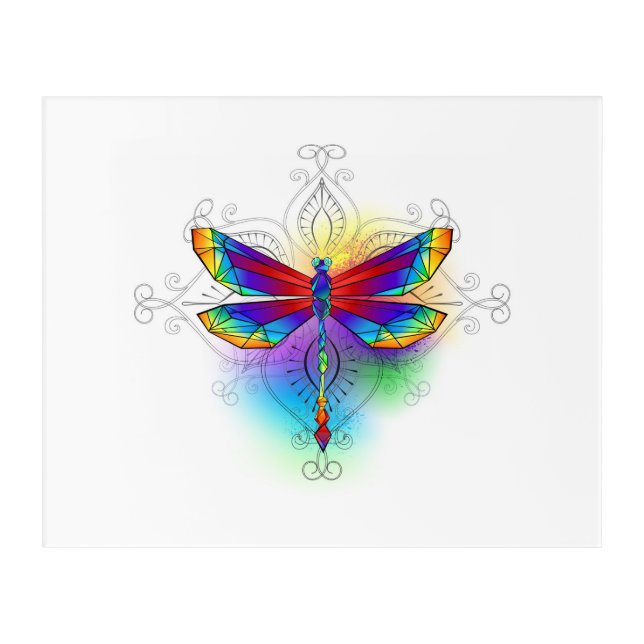 Rainbow Polygonal Dragonfly Acrylic Print (Front)