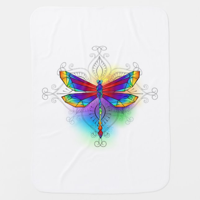 Rainbow Polygonal Dragonfly Baby Blanket (Front)