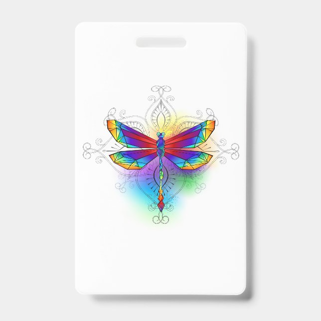 Rainbow Polygonal Dragonfly Badge (Front)