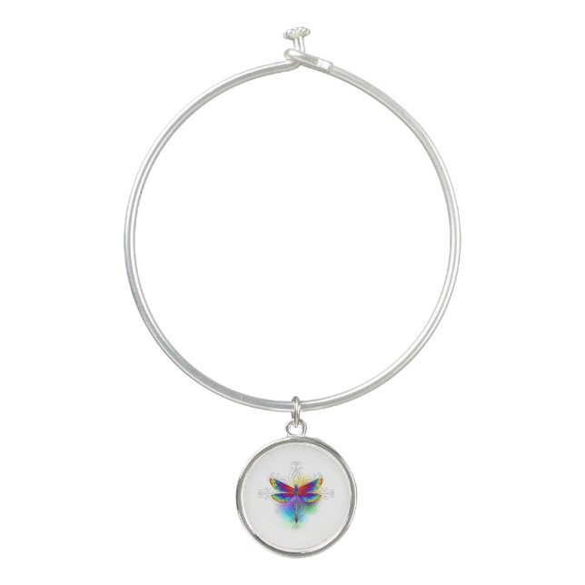 Rainbow Polygonal Dragonfly Bangle Bracelet (Front)