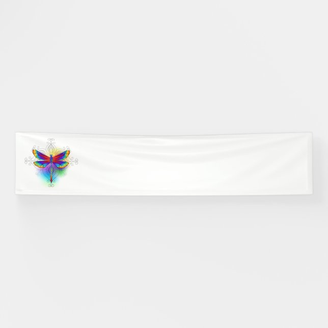Rainbow Polygonal Dragonfly Banner (Horizontal)