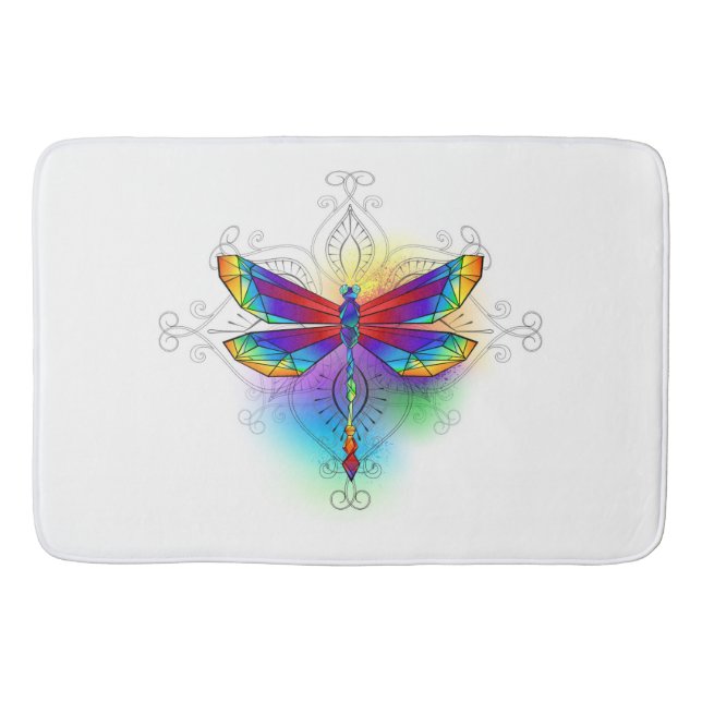 Rainbow Polygonal Dragonfly Bath Mat (Front)