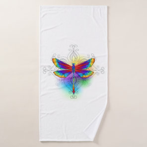 Rainbow Polygonal Dragonfly Bath Towel