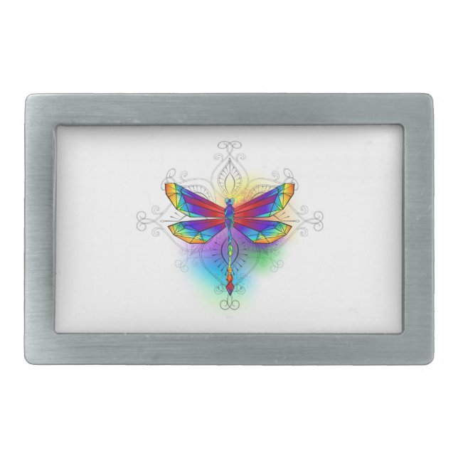 Rainbow Polygonal Dragonfly Belt Buckle (Front)