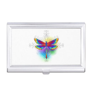 Rainbow Polygonal Dragonfly Business Card Case