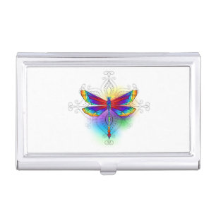 Rainbow Polygonal Dragonfly Business Card Case