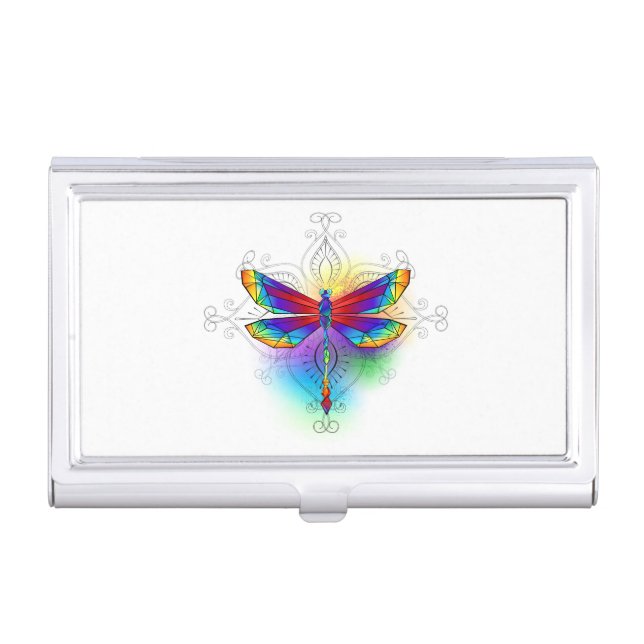 Rainbow Polygonal Dragonfly Business Card Case (Front)