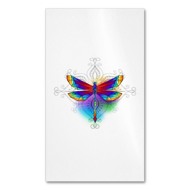 Rainbow Polygonal Dragonfly Business Card Magnet (Front Vertical)