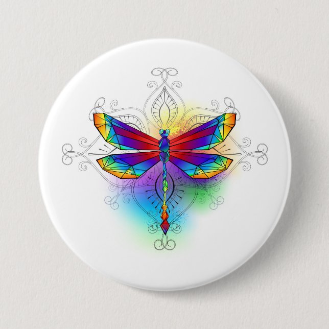 Rainbow Polygonal Dragonfly Button (Front)