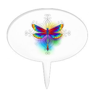 Rainbow Polygonal Dragonfly Cake Topper