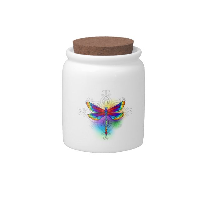 Rainbow Polygonal Dragonfly Candy Jar (Front)