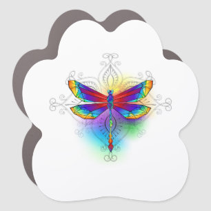 Rainbow Polygonal Dragonfly Car Magnet