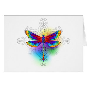 Rainbow Polygonal Dragonfly Cards