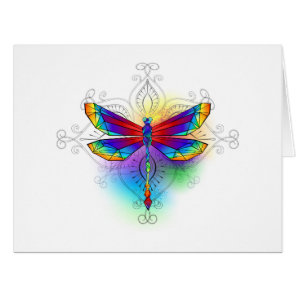 Rainbow Polygonal Dragonfly Cards