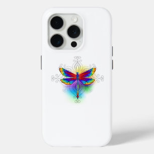 Rainbow Polygonal Dragonfly iPhone 15 Pro Case
