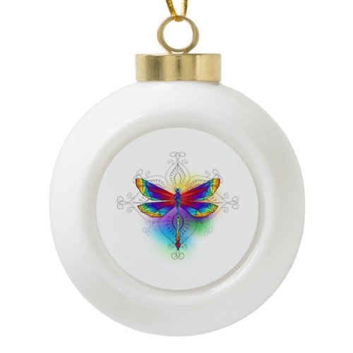 Rainbow Polygonal Dragonfly Ceramic Ball Christmas Ornament