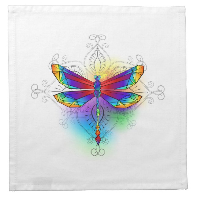 Rainbow Polygonal Dragonfly Cloth Napkin (Front)