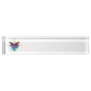Rainbow Polygonal Dragonfly Desk Name Plate
