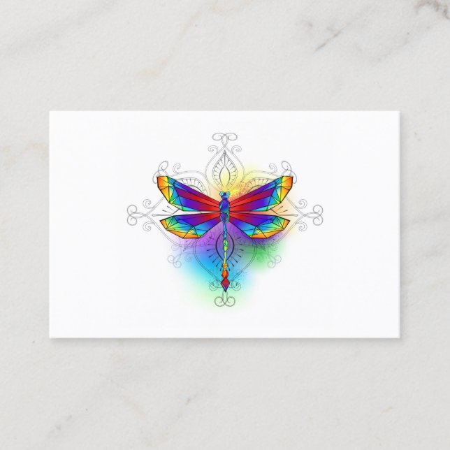 Rainbow Polygonal Dragonfly Discount Card (Front)