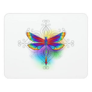 Rainbow Polygonal Dragonfly Door Sign