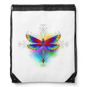 Rainbow Polygonal Dragonfly Drawstring Bag