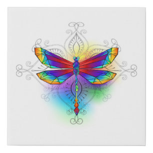 Rainbow Polygonal Dragonfly Faux Canvas Print