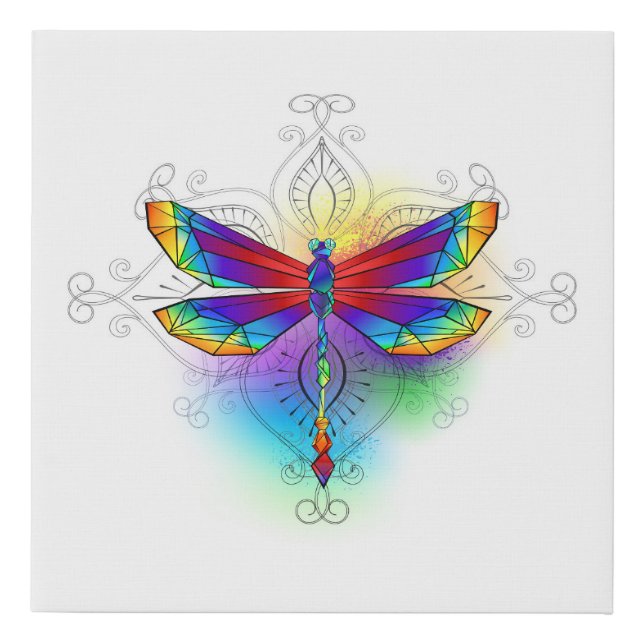 Rainbow Polygonal Dragonfly Faux Canvas Print (Front)