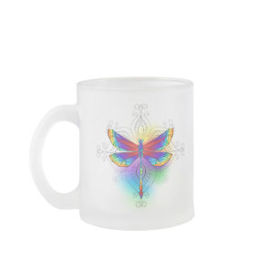 Rainbow Polygonal Dragonfly Frosted Glass Coffee Mug