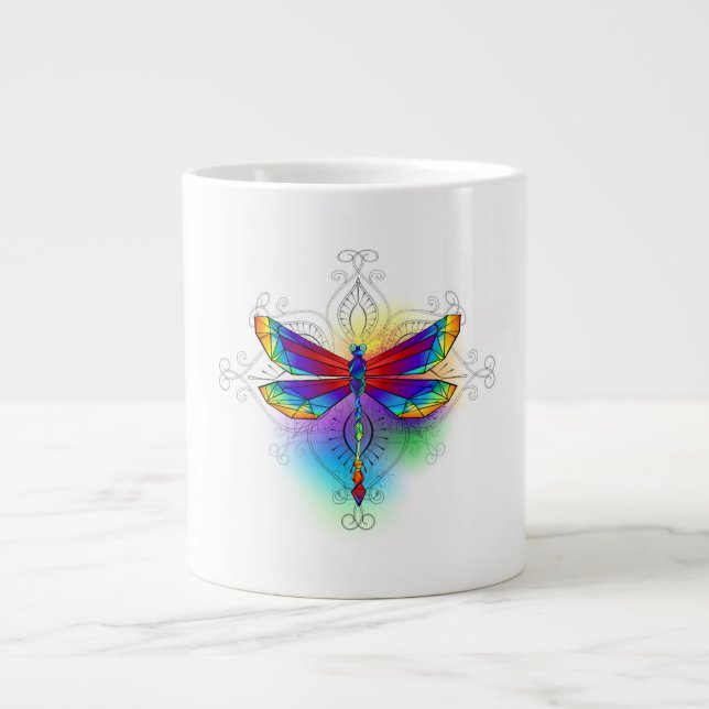 Rainbow Polygonal Dragonfly Giant Coffee Mug (Front)