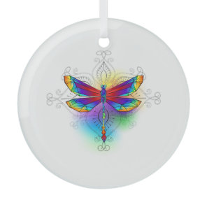 Rainbow Polygonal Dragonfly Glass Ornament