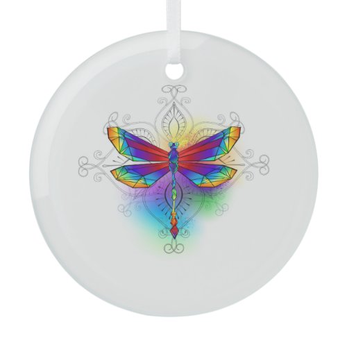 Rainbow Polygonal Dragonfly Glass Ornament