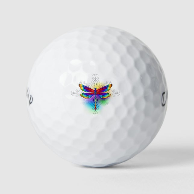 Rainbow Polygonal Dragonfly Golf Balls (Front)