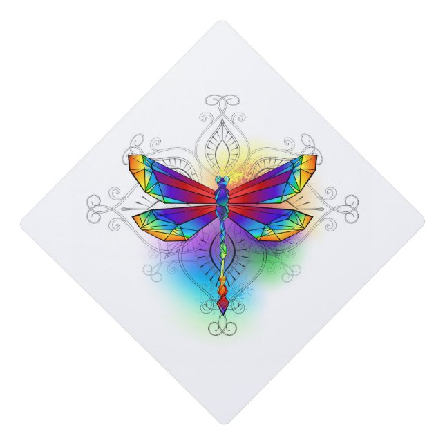 Rainbow Polygonal Dragonfly Graduation Cap Topper (Front)