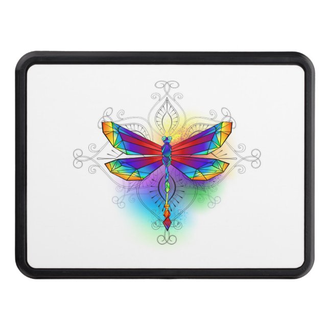 Rainbow Polygonal Dragonfly Hitch Cover (Front)