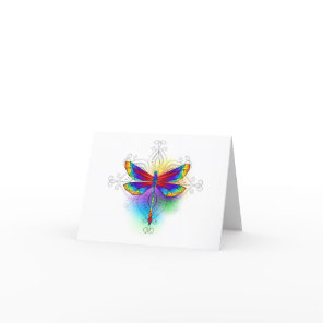Rainbow Polygonal Dragonfly Holiday Card