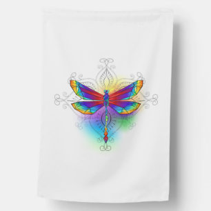 Rainbow Polygonal Dragonfly House Flag