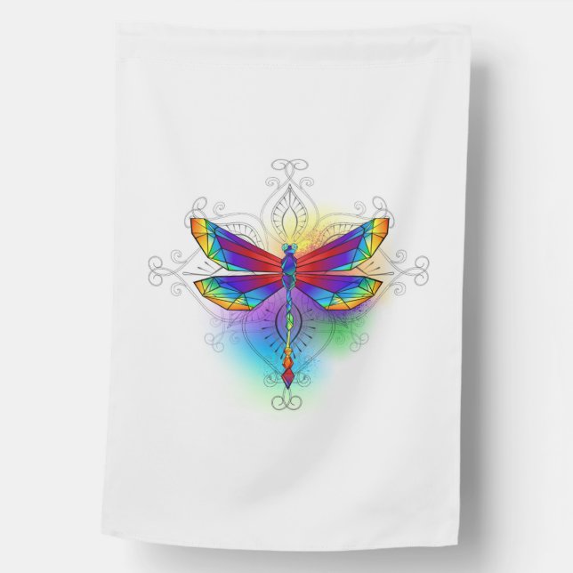 Rainbow Polygonal Dragonfly House Flag (Front)