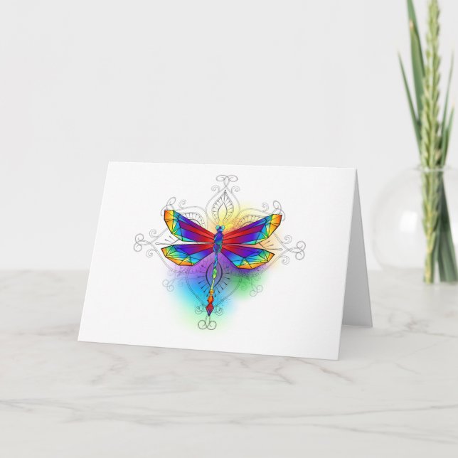 Rainbow Polygonal Dragonfly Invitation (Front)